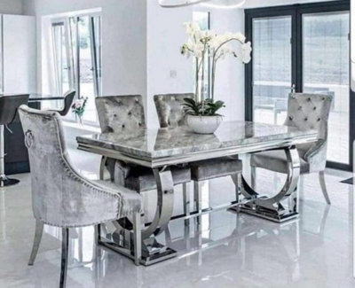 Arriana Marble Top Dining Table With Circular Metal Stand 1.5Mt - Pandora Marble