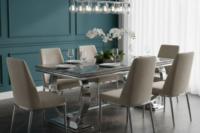 Arriana Marble Top Dining Table With Circular Metal Stand 1.8Mt - Black ...