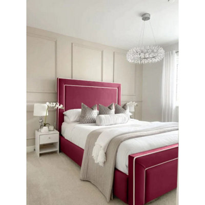 Arring Plush Velvet Maroon Bed Frame