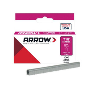 Arrow A187 T18 Staples 11mm (7/16in) (Box 1000) ARRT18716S