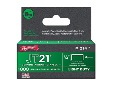 Arrow A214 JT21 T27 Staples 6mm (1/4in) (Box 5000) ARRJT2114