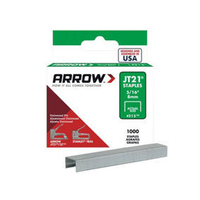 Arrow A215 JT21 T27 Staples 8mm ( 5/16in) (Box 1000) ARRJT21516S
