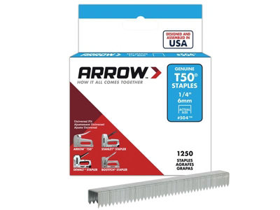 Arrow A50424 T50 Staples 6mm (1/4in) (Box 1250) ARRT5014S