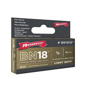 Arrow ABN1810 BN1810 Brad Nails 15mm (Pack 1000) ARRBN1810