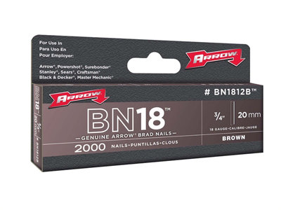 Arrow ABN1812B BN1812B Brad Nails 20mm Brown Head (Pack 2000) ARRBN1812B