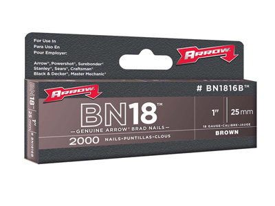 Arrow ABN1816B BN1816B Brad Nails 25mm Brown Head (Pack 2000) ARRBN1816B
