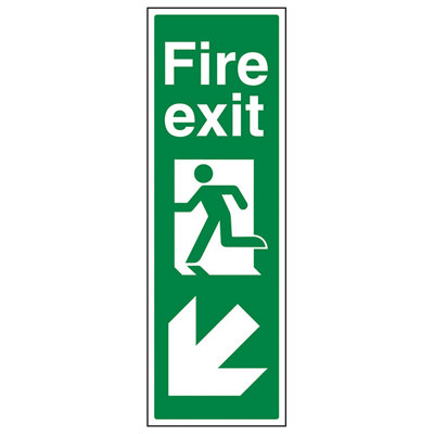 Arrow Down Left Fire Exit Sign Portrait Adhesive Vinyl 200x600mm (x3)