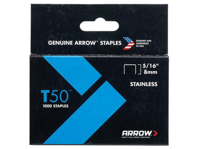 Arrow T50 Staples Stainless Steel 505Ss 8Mm ( 5/16In) Box 1000