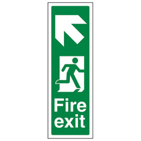 Arrow Up Left Fire Exit Sign - Portrait Glow in Dark - 200x600mm (x3)