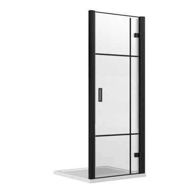 Art 8mm Toughened Safety Glass Reversible Designer Hinged Shower Door - 900mm - Matt Black - Balterley