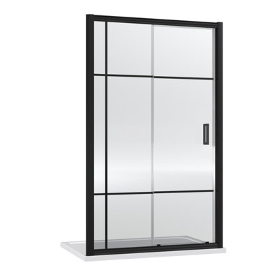 Art 8mm Toughened Safety Glass Reversible Designer Sliding Shower Door - 1200mm - Matt Black - Balterley