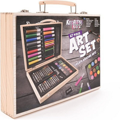 Art and Craft Set with Crayons Paint Pencils in Wooden Box