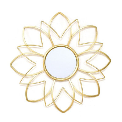 Art Deco Flower Gold Frame Mirror 65cm