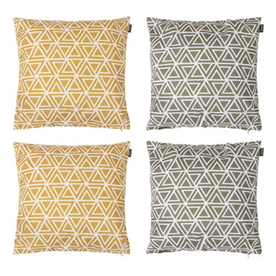 Art Deco Geometric Print Yellow and Olive Outdoor Cushion (Set of 4)