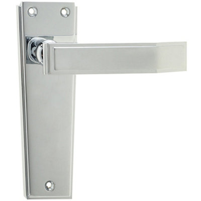 Art Deco Polished Chrome Door Handle for Elegant Interiors - Interior Lever on Backplate