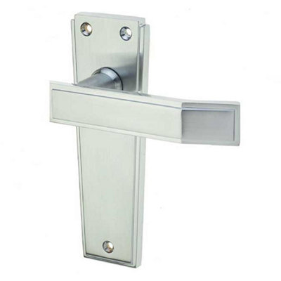 Art Deco Satin Chrome Door Handle on Latchplate for Elegant Home Design - Interior Lever on Backplate