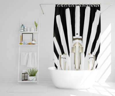 Art Deco Skyscraper in Black White Shower Curtain Default