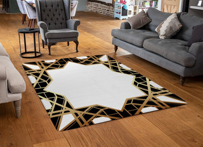 Art Deco Star Border Designer Special Soft Home Rug