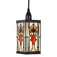 Art Deco Tiffany Easy Fit Pendant Shade with Green, Amber and Red Stained Glass