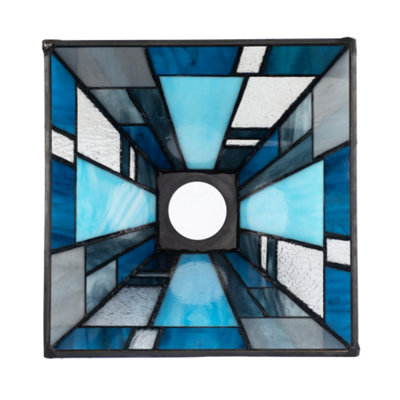 Art Deco Tiffany Pendant Lighting Shade with Pale and Navy Blue Panels