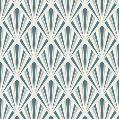 Art Deco Wallpaper Rasch Paste The Wall Textured Vinyl Teal Silver