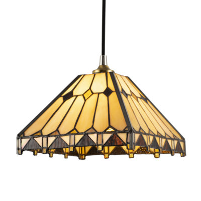 Art Denergy saving Style Amber Tiffany Pendant Shade with Gold Triangles and Diamonds