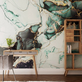 Art For the Home Agate Marble Teal & Gold Print To Order Fixed Size Mural