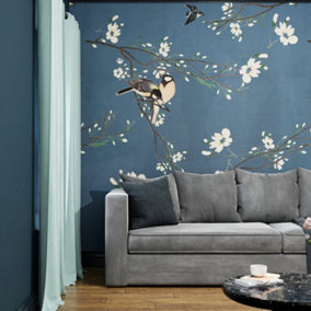 Art For the Home Birds & Blossom Blue Print To Order Fixed Size Mural