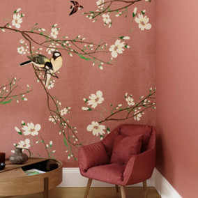 Art For the Home Birds & Blossom Pink Print To Order Fixed Size Mural