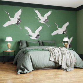 Art For the Home Cranes in Flight Emerald Print To Order Fixed Size Mural