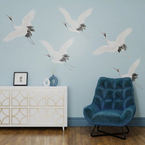 Art For the Home Cranes in Flight Pale Blue Print To Order Fixed Size Mural