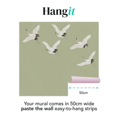 Art For the Home Cranes in Flight Sage Print To Order Fixed Size Mural