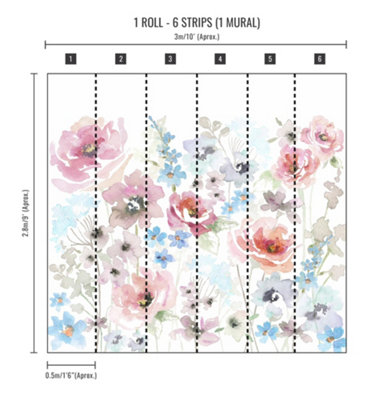 Art for the Home Fleur Spring Pastel Floral Fixed Size Wall Mural