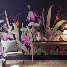 Art For the Home Flora Navy Fuchsia Print To Order Fixed Size Mural