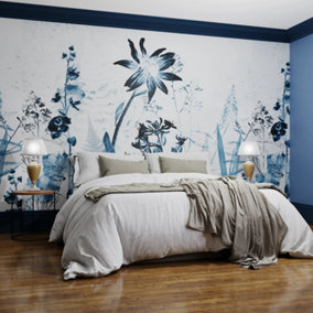 Art For the Home Flower Press  Blue Print To Order Fixed Size Mural
