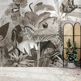 Art For the Home Jungle Animals Black & White Print To Order Fixed Size Mural