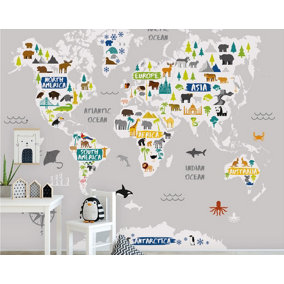 Art for the Home Kids World Map Repeatable Fixed Size Wall Mural