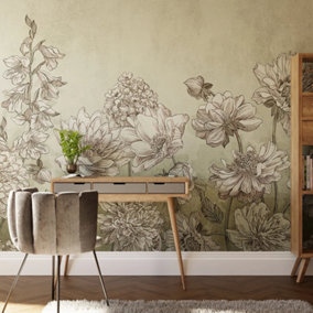 Art For the Home Muted Floral Duck Egg Print To Order Fixed Size Mural