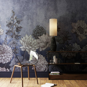 Art For the Home Muted Floral Navy Print To Order Fixed Size Mural