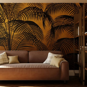 Art For the Home Palm Silhouette Golden Ochre Print To Order Fixed Size Mural