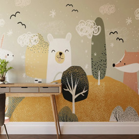 Art For the Home Scandi Animals Ochre Print To Order Fixed Size Mural