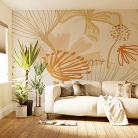 Art For the Home Scandi Floral  Peach Print To Order Fixed Size Mural