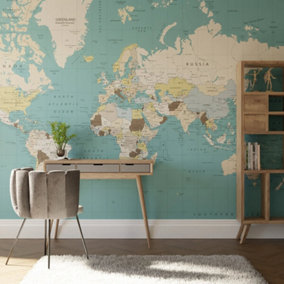 Art For the Home World Map Blue Print To Order Fixed Size Mural