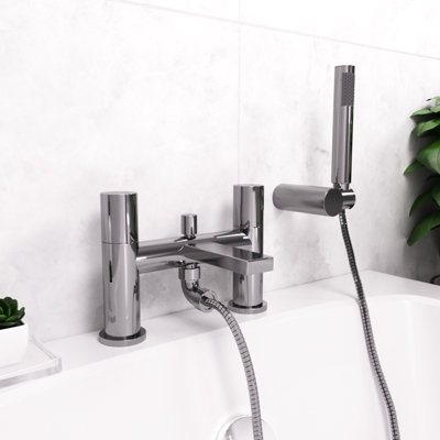 Arte Deck Mounted Handleless Bath Shower Mixer with Handset and Holder Chrome