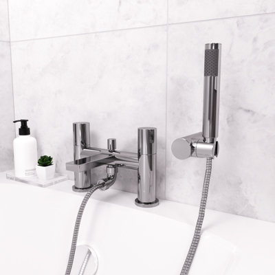 Arte Deck Mounted Handleless Bath Shower Mixer with Handset and Holder Chrome