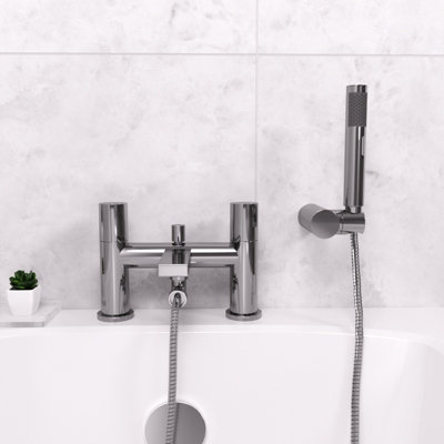 Arte Deck Mounted Handleless Bath Shower Mixer with Handset and Holder Chrome - 3