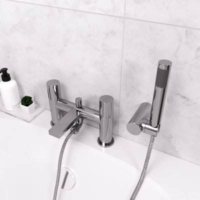 Arte Deck Mounted Handleless Bath Shower Mixer with Handset and Holder Chrome - 4