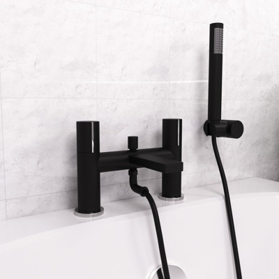 Arte Deck Mounted Handleless Bath Shower Mixer with Handset & Holder Matt Black