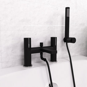 Arte Deck Mounted Handleless Bath Shower Mixer with Handset & Holder Matt Black