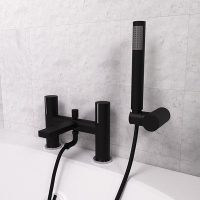 Arte Deck Mounted Handleless Bath Shower Mixer with Handset & Holder Matt Black